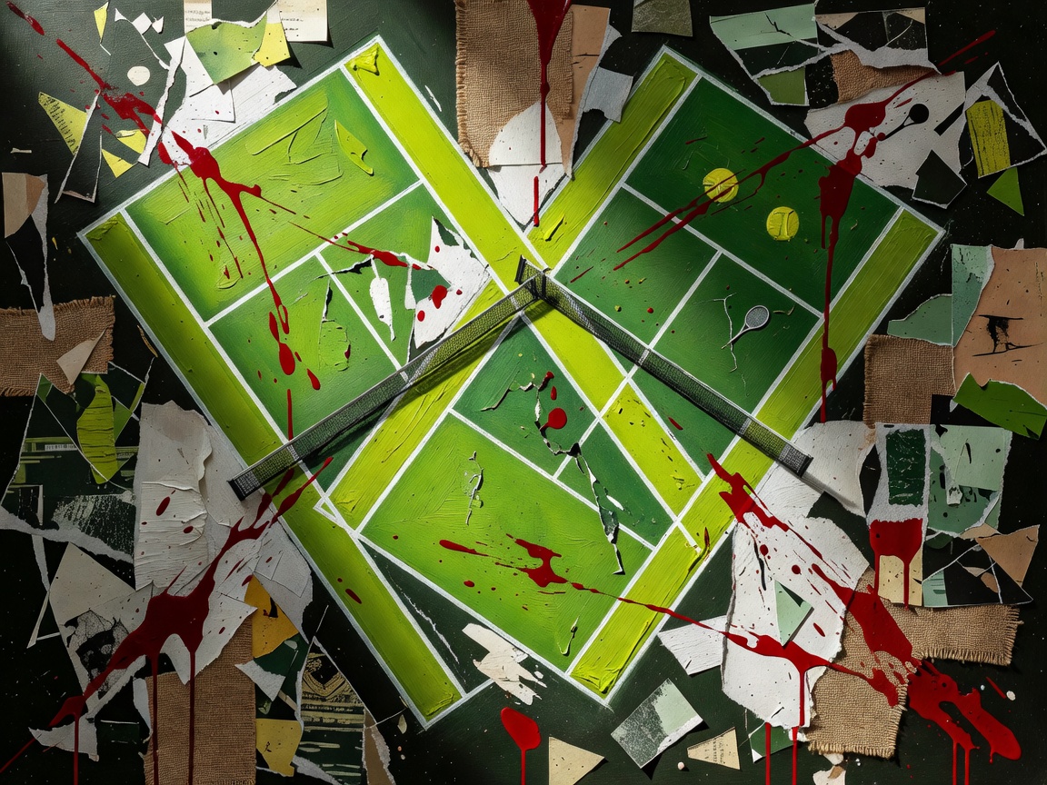 Abstract tennis court artwork representing Andre Agassi memoir Open