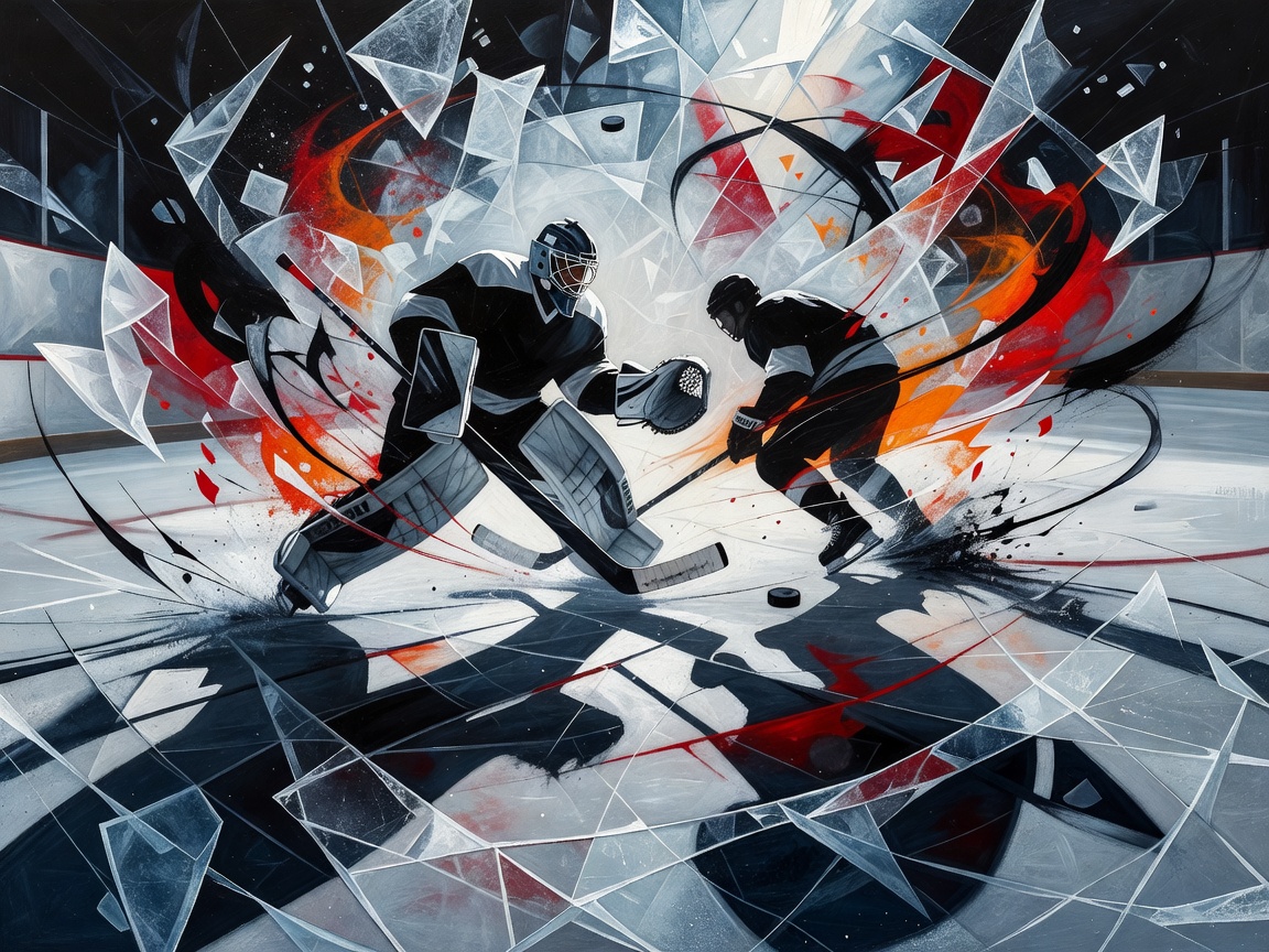 Abstract ice hockey artwork representing The Game by Ken Dryden