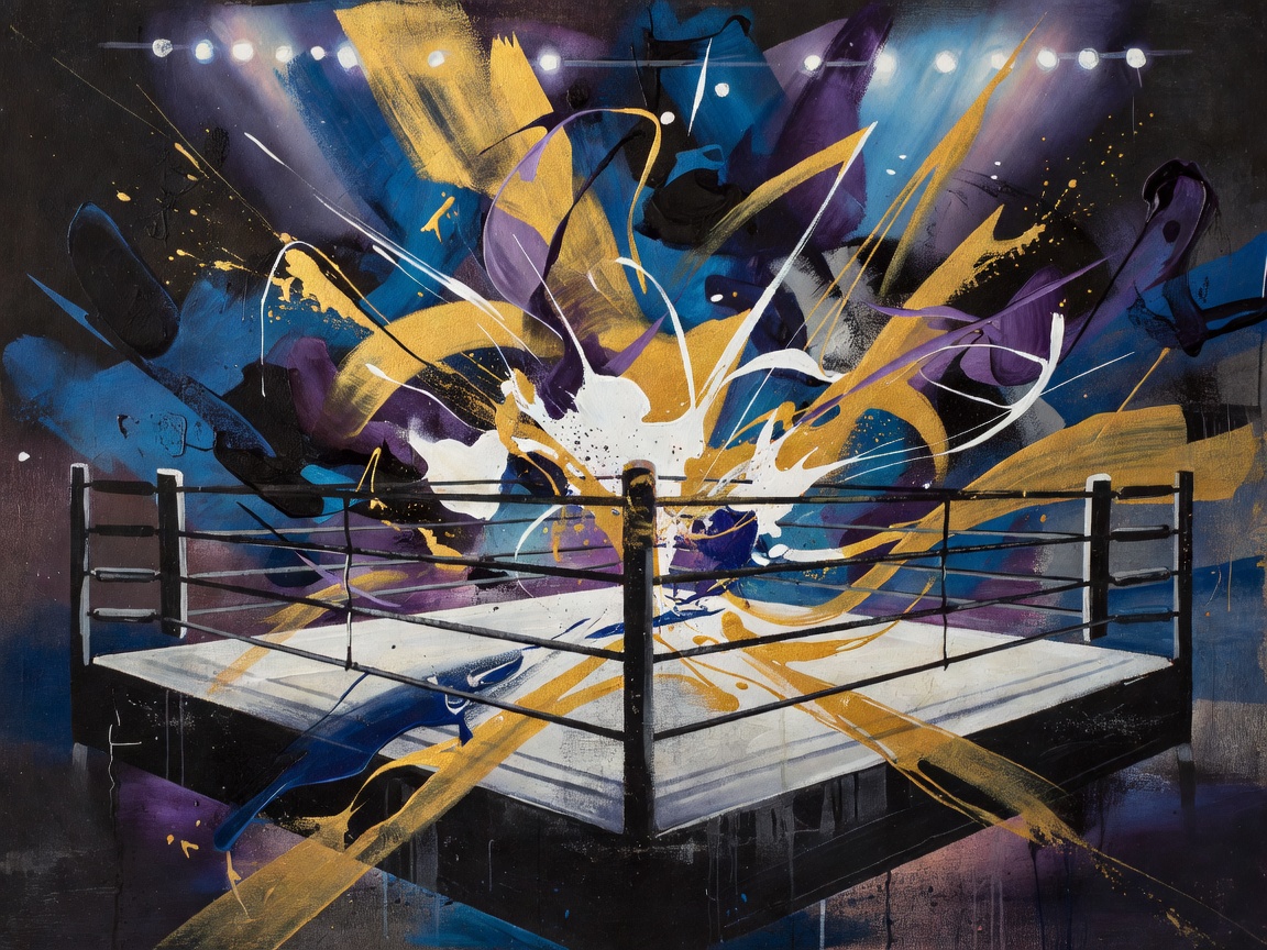 Abstract boxing ring artwork representing Ali: A Life by Jonathan Eig
