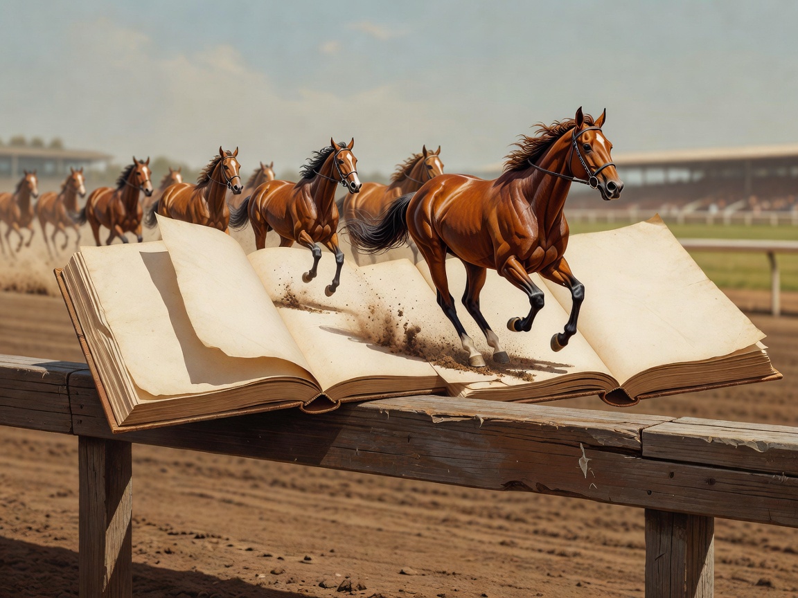 Illustrated racecourse rail and biography pages representing Seabiscuit by Laura Hillenbrand