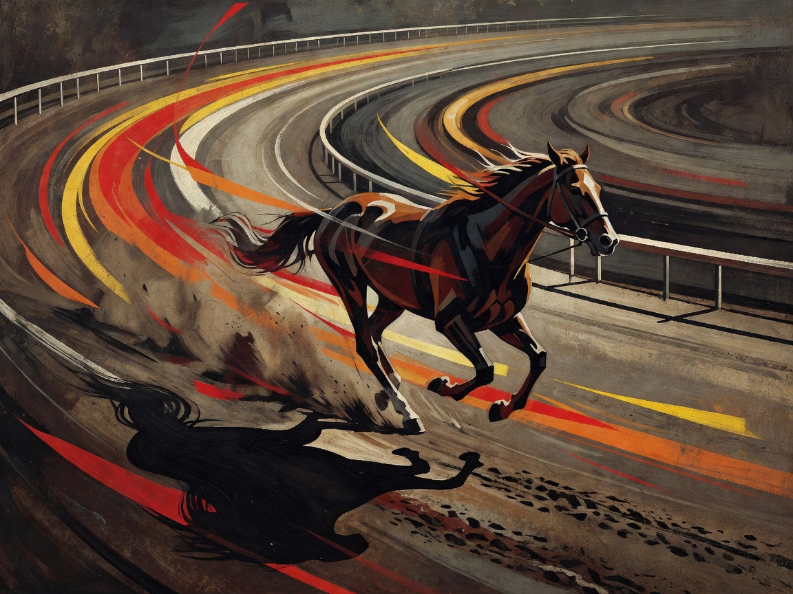 Abstract race track artwork representing Seabiscuit by Laura Hillenbrand